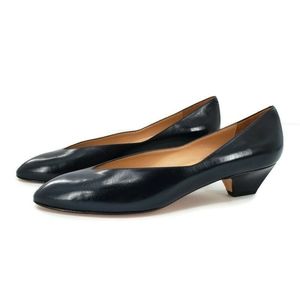 Amalfi Celeste Tuscan Nappa Leather Classic Navy Vintage Slip-On Low Heel Pumps